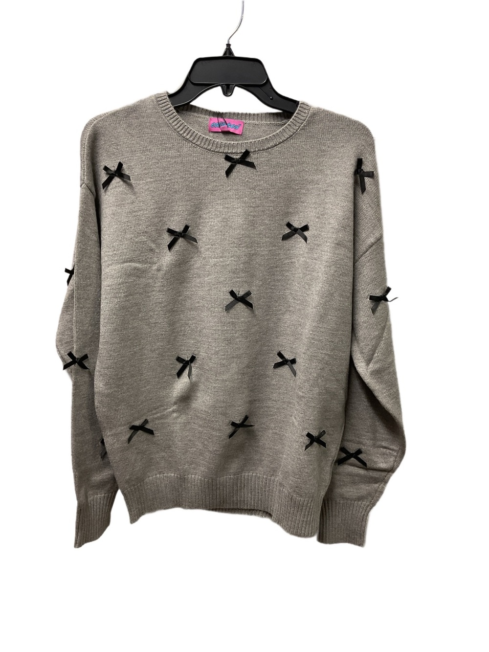 New Edikted Gray Crewneck Sweater with Black Bow Details size Med